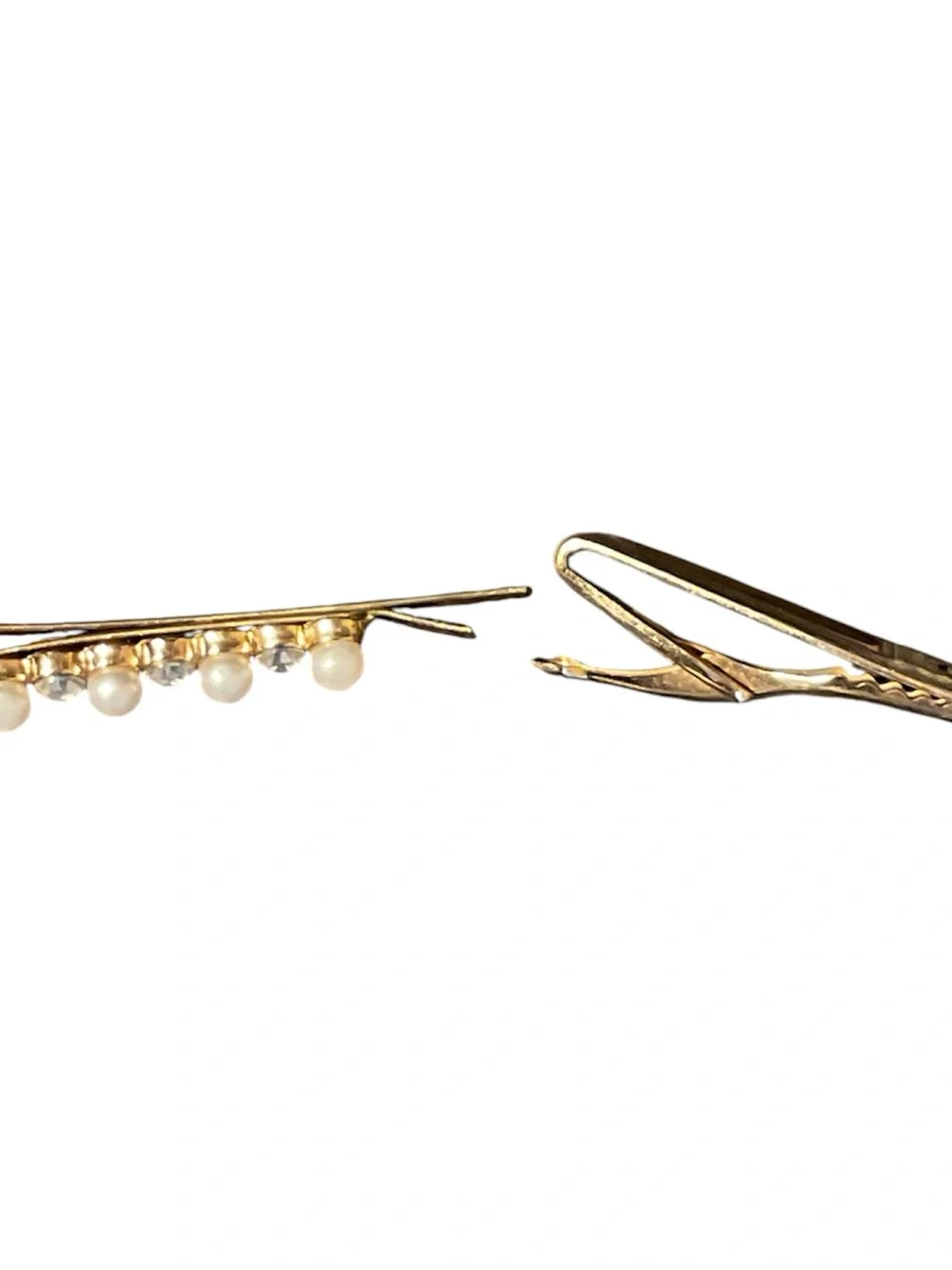 Tie Clip-1 with gold tone faux pearls and glass- 1 vintage Hickok with Letter
